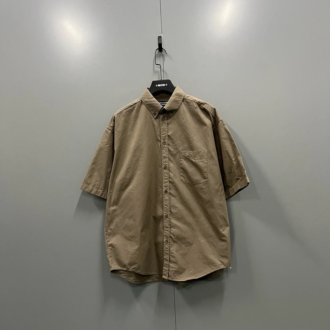 (ll) Balenciaga 巴黎世家 背后logo刺绣短袖衬衫 38码bc008130
