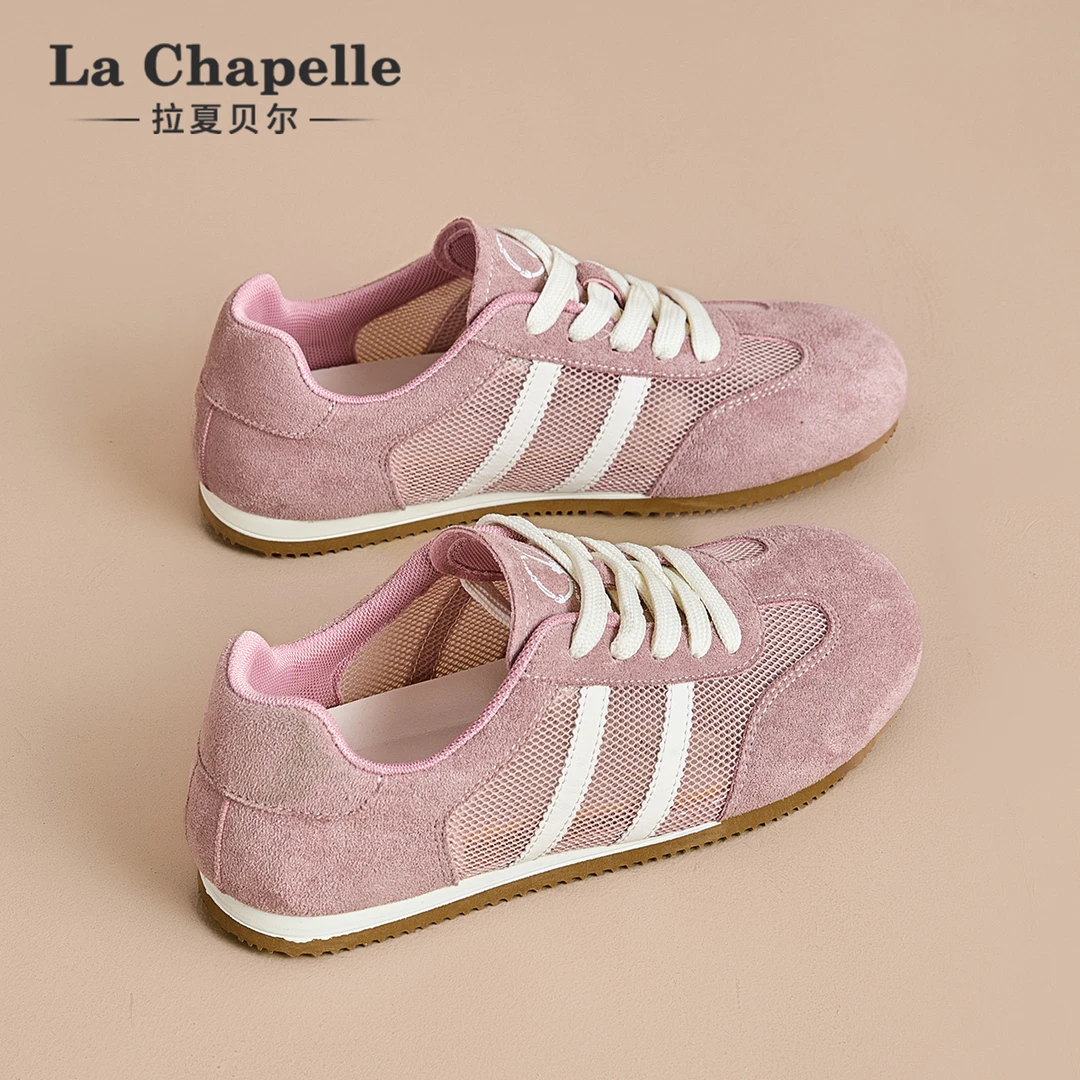 拉夏贝尔复古德训鞋女2025冬季新款平底鞋运动鞋轻便网面软底单鞋