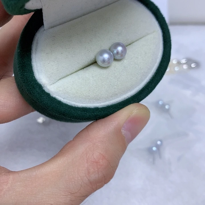 银S925镶嵌海水珍珠耳饰7-8