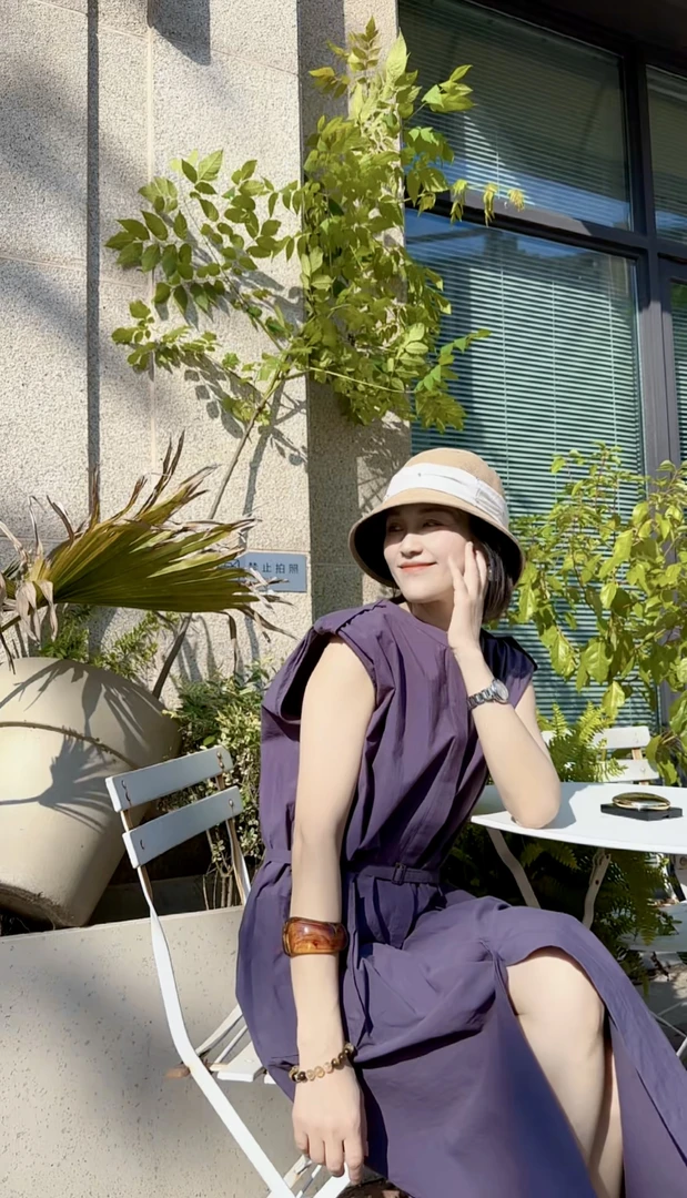 【Anran】夏季薄款设计师轻奢系带收腰显瘦中长款无袖连衣裙女3507