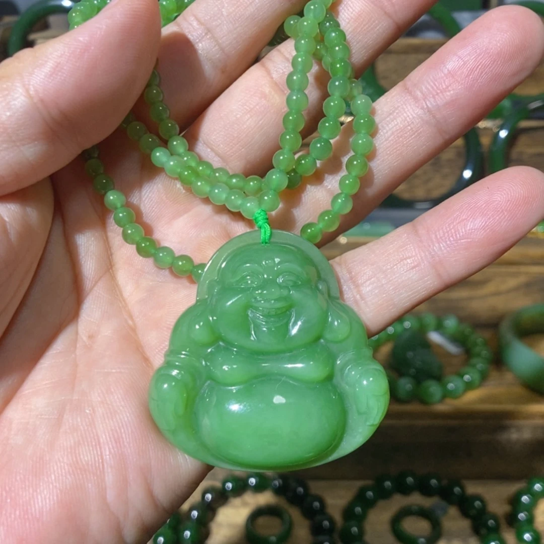 【闪购商品】吊坠(不含链)未镶嵌和田玉俄料粉阳绿佛公42/10.5