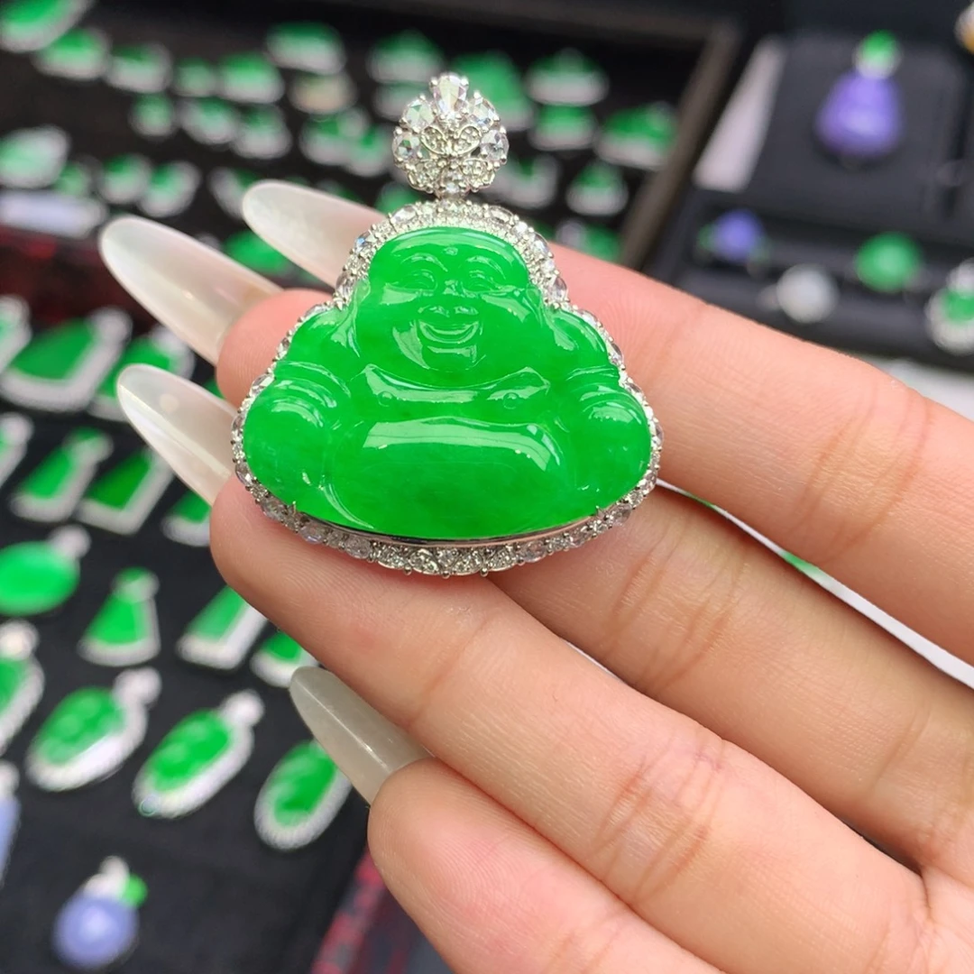 翡翠18K金镶嵌吊坠(不含链)