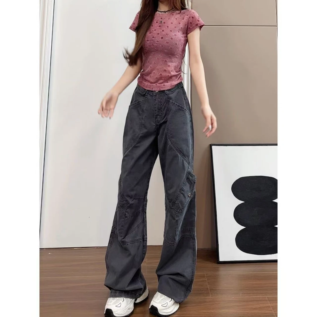 【灰调机能】美式高街工装裤女多口袋设计感休闲显瘦长裤-K3029