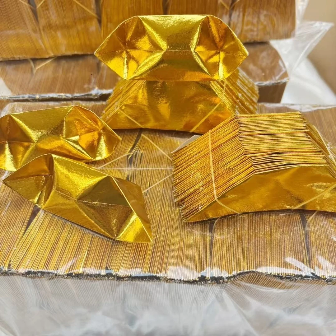 【厂家直销】寒衣节加厚金元宝祭祖元宝烧纸折叠纸半成品（送袋子）
