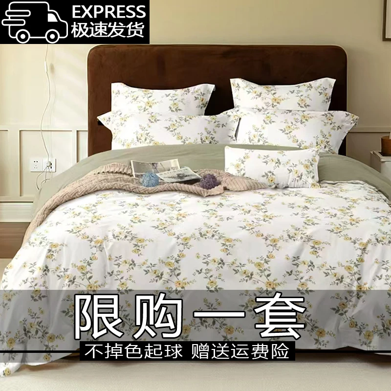 25新品床上四件套床单被套100%床品4件套双人学生宿舍简约三件套
