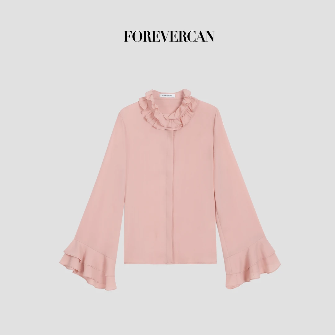 FOREVERCAN“万花镜像”立体花边领花边喇叭袖衬衫上衣 ST22989