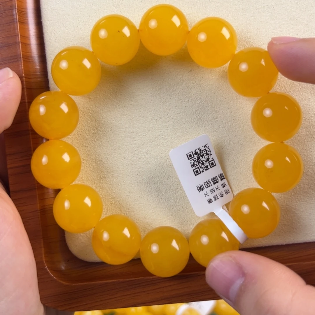 琥珀未镶嵌手链33.06g焦皮同料圆珠16mm tt
