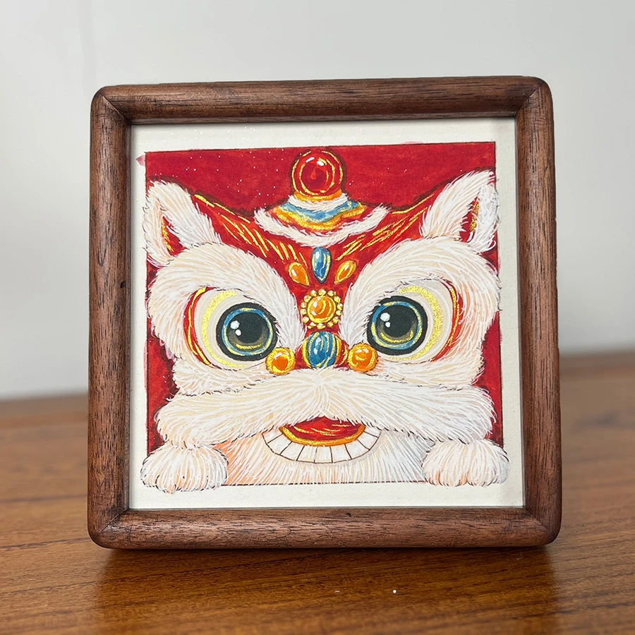 【大醒狮】15纯手绘国风摆件新中式客厅家居装饰画手绘艺术摆台