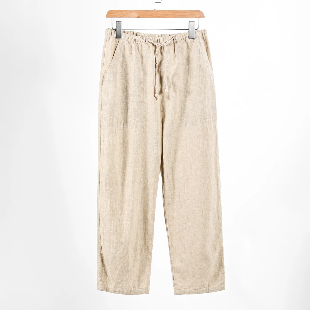 2025夏季男士苎麻长裤纯色薄款透气中国风棉麻直筒休闲裤新