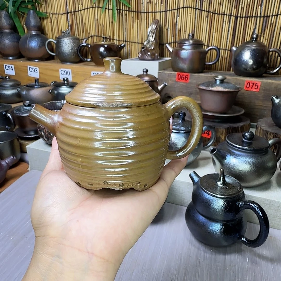 壶建水紫陶柴烧白泥壶