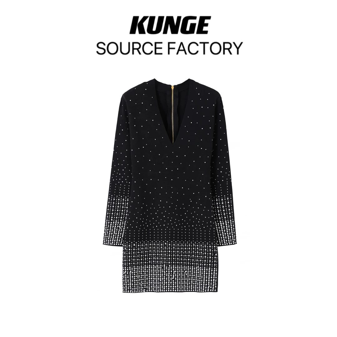 KUNGE-法式名媛高定饰品珠渐变针织气质优雅时尚连衣裙-1589