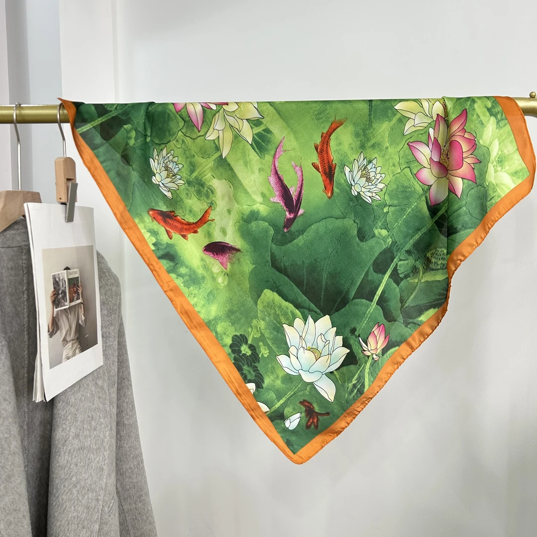f70-11  丽景缎[荷塘月色]70*70左右气质丝巾方巾时尚