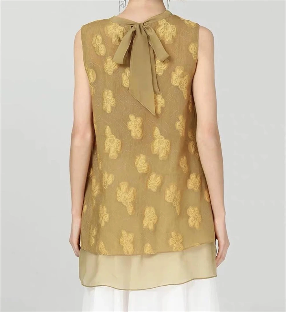 杨杨 夏季新款时尚重工刺绣花朵无袖上衣88573