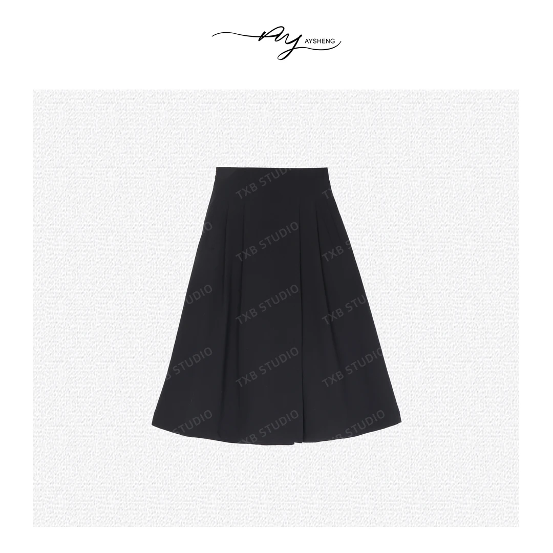 TXB “西装裙裤”舒适感工字褶纯色高腰显瘦百搭半身裙裤XB-7063