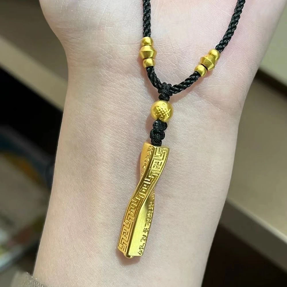 铜合金项链 金色扭转乾坤柱项链黑绳莫比乌斯项链小众百搭氛围感