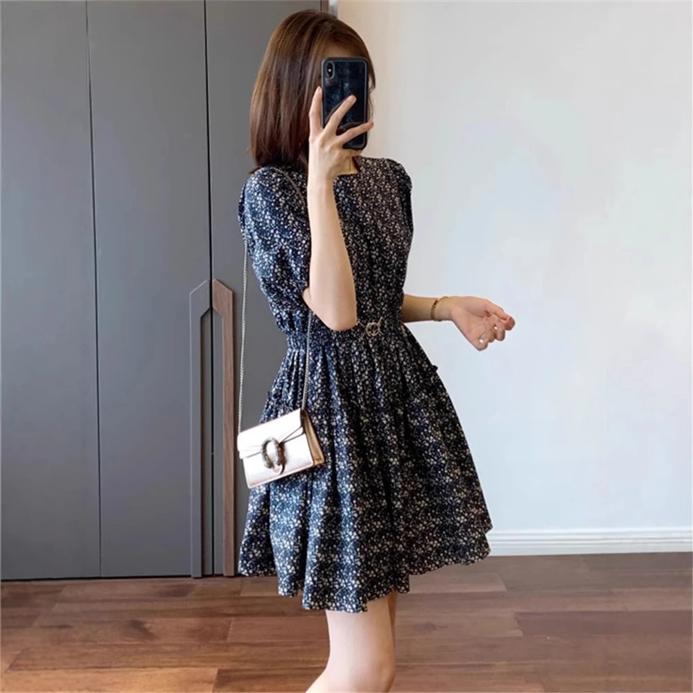 夏季新款小个子法式碎花收腰显瘦泡泡袖老钱风松弛感宴会连衣裙