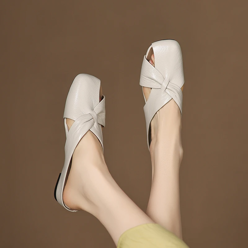 包头一字拖鞋女款外穿夏季时尚2025新款休闲厚底内增高平底穆勒鞋