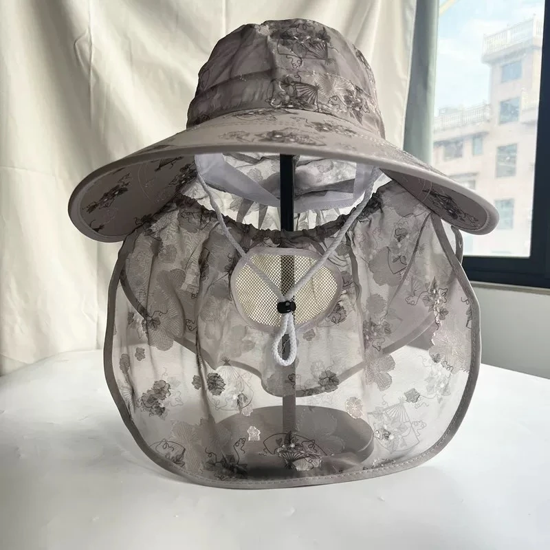 防紫外线采茶帽女夏季遮阳帽大帽檐透气凉感遮脸太阳帽