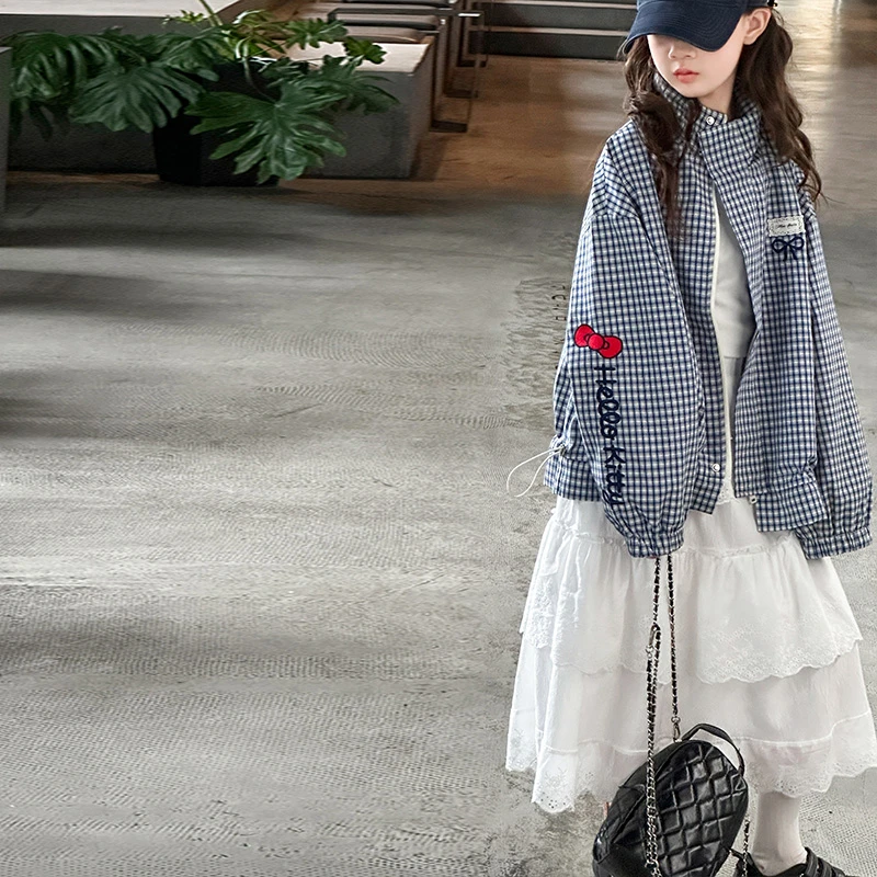 女童格子外套春秋新款初中生女孩独特超好看秋装中大童时髦上衣潮