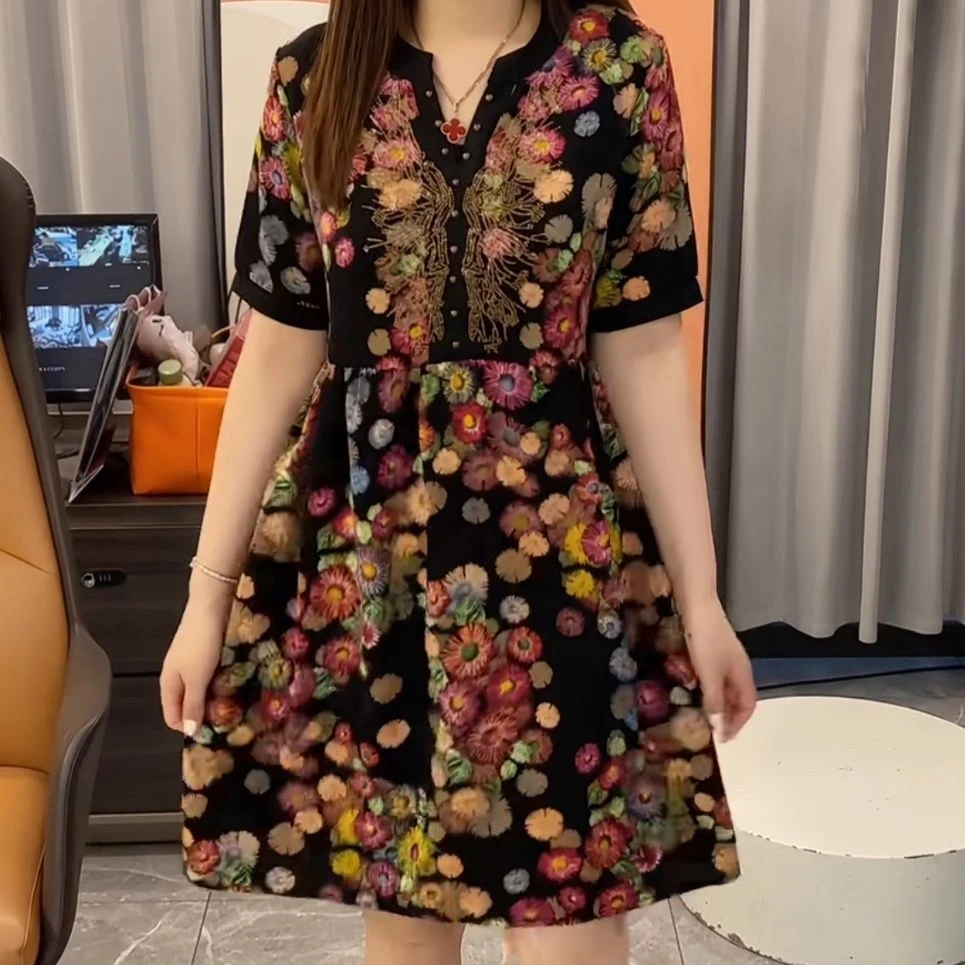 宽松腰显瘦通用夏季中连衣裙宽松女装