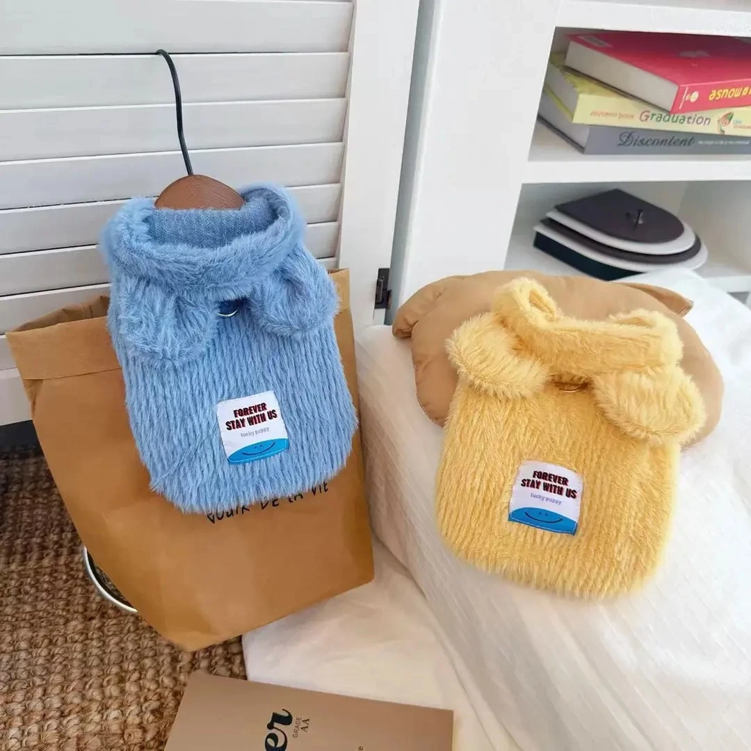 宠物狗狗秋冬季可爱毛绒无袖连帽马甲小型犬泰迪比熊保暖背心衣服