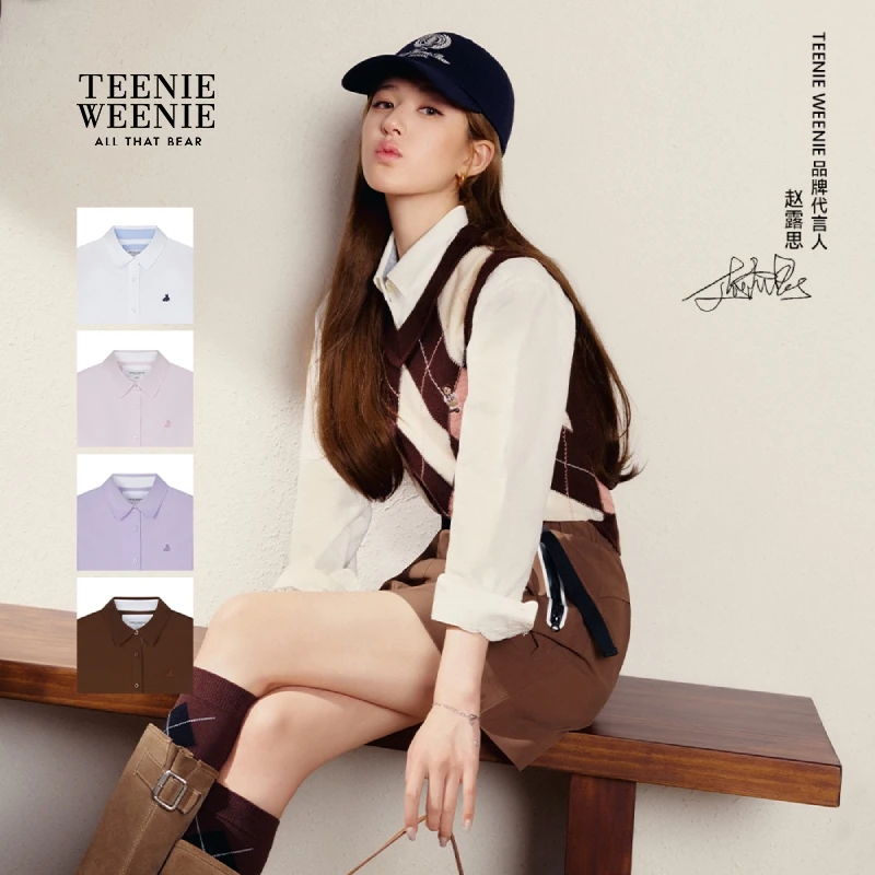 【赵露思同款】TeenieWeenie小熊女衬衫25洋气长袖衬衣TTYW254902E