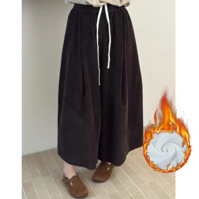 小个子女松紧腰阔腿裤秋冬季保暖裤花苞裤灯芯绒八分裤女气质裤裙