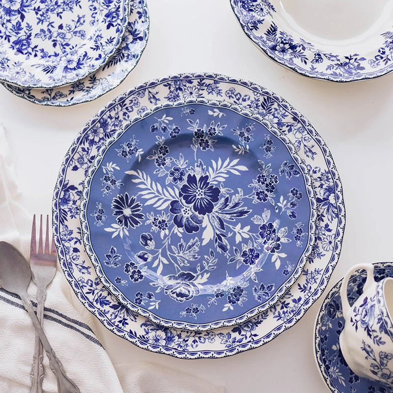青花系列中古风餐具家用牛排盘早餐盘甜点盘