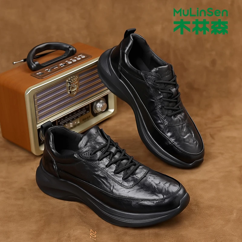 木林森男鞋皮鞋男款商务秋季休闲高端男士厚底老爹鞋运动鞋户外