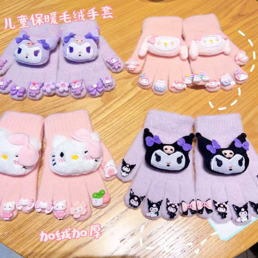 可爱卡通男童女童毛绒冬季保暖手套批发