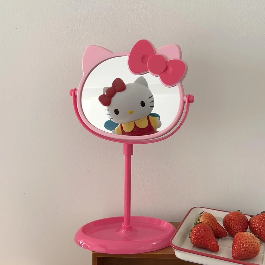 简约猫咪镜子化妆镜公主镜可爱少女心台式台面镜桌面家用学生宿舍