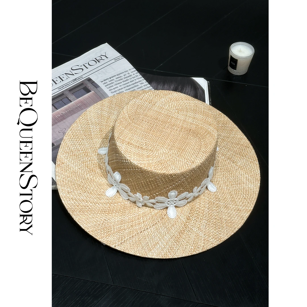 BeQueenStory配饰 进口宝草拉菲草芯编织防晒轻盈透气度假风帽子