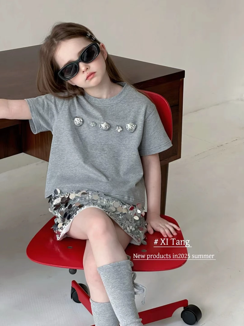 XiTang短袖T恤设计款洋气上衣休闲套装时尚百搭设计感