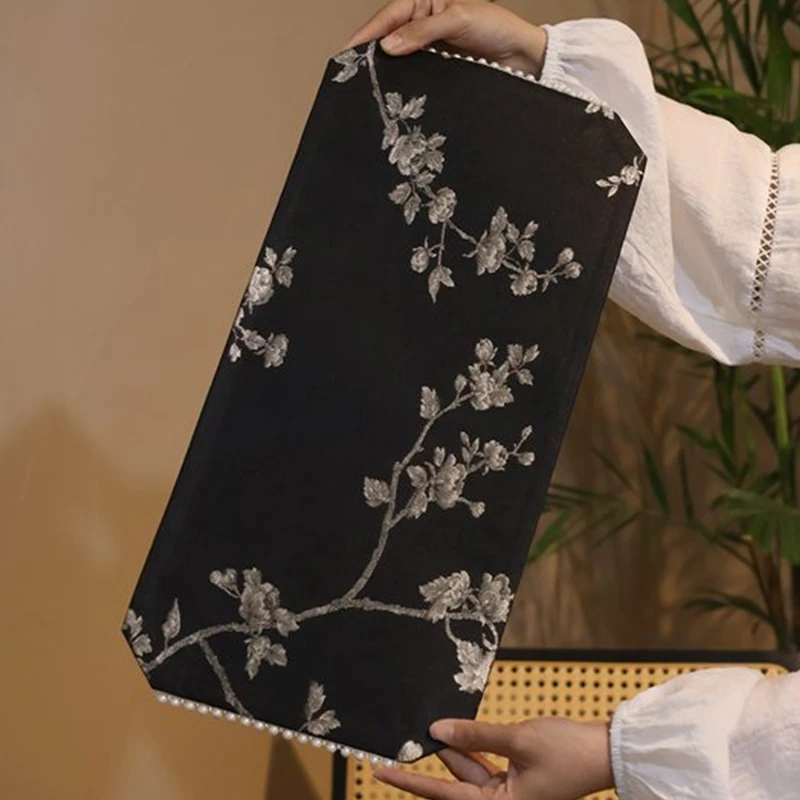 （阿萌茶事）织锦刺绣白梅长方珍珠茶席 （am0172）