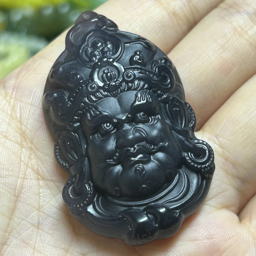 烟紫色吊坠和田玉烟紫帝王紫精品黄财神
