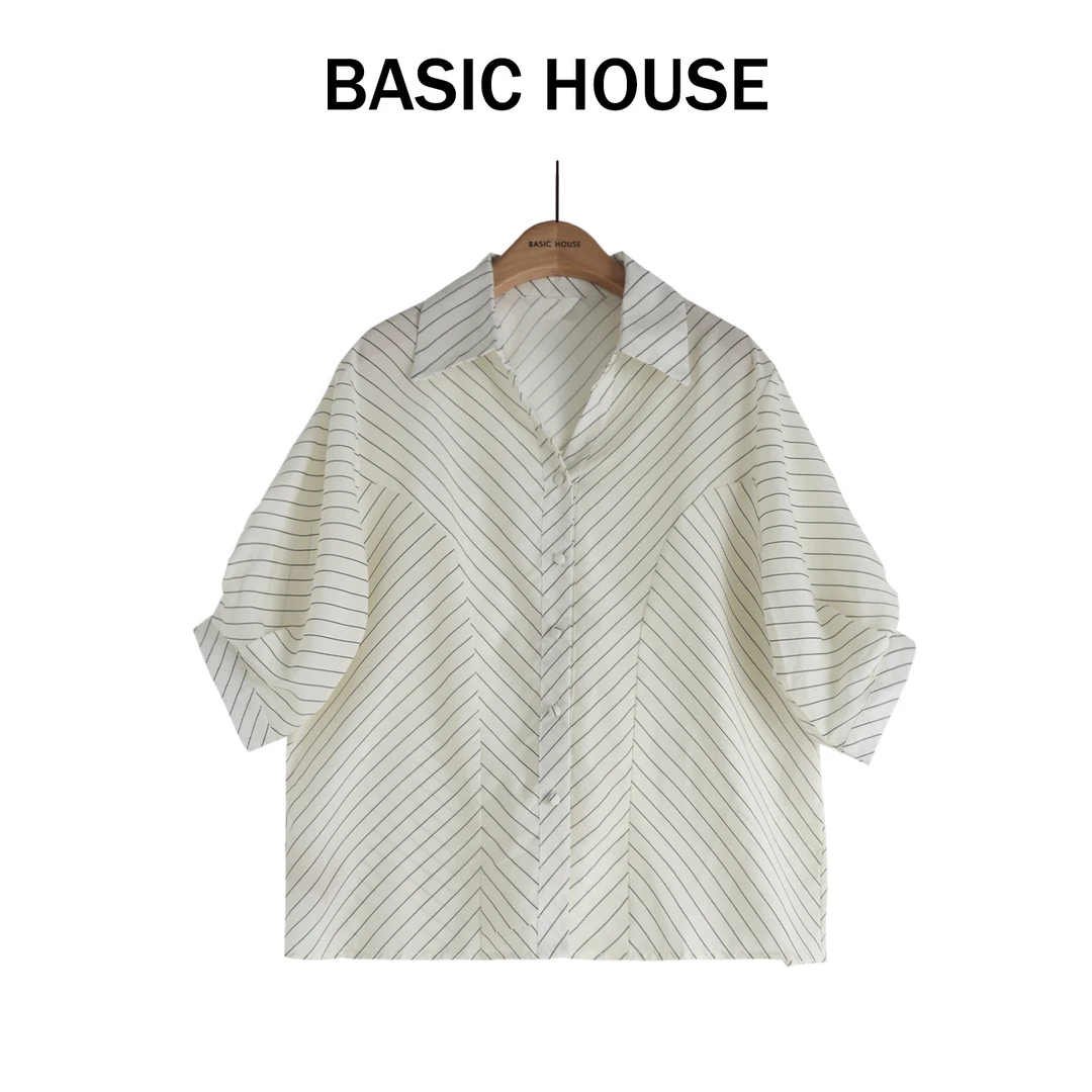 Basic House/百家好气质时尚百搭女士条纹拼接衬衫B1335B5YT62