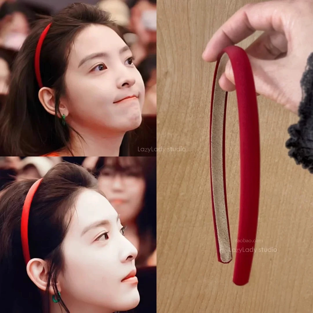 韩式复古酒红色布艺头箍女四季外出百搭气质超显白新年红细边发箍