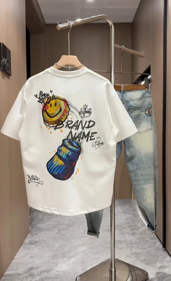 2025夏季新款男士短袖休闲印花印花圆领上衣百搭半袖潮牌打底T恤