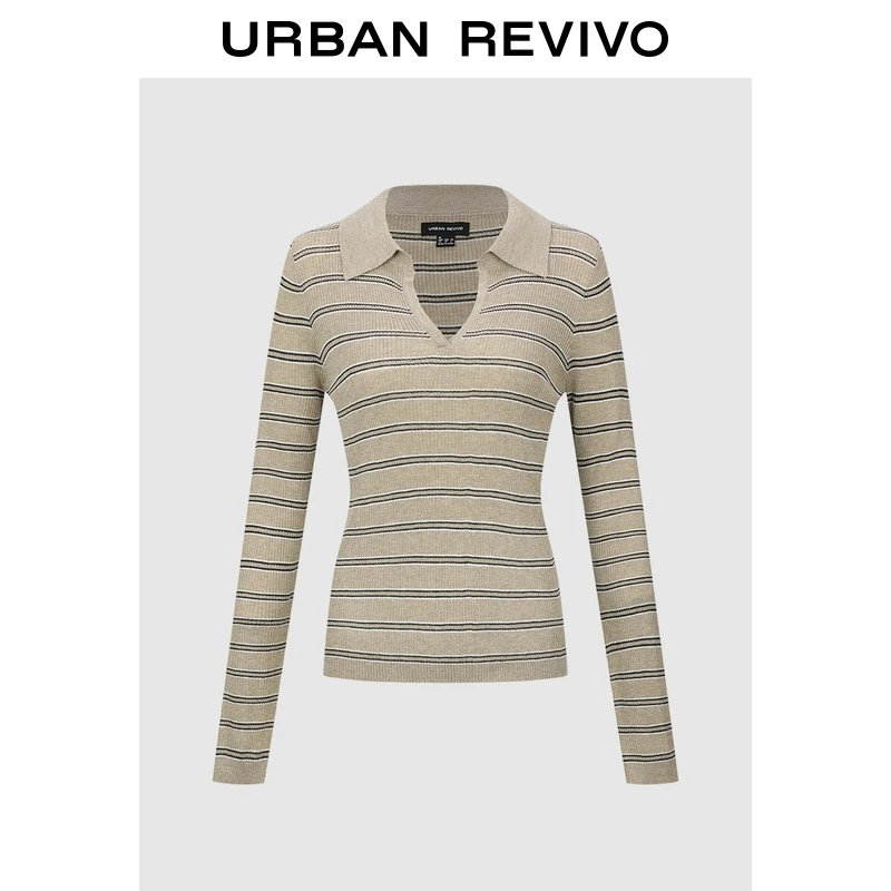 UR2025冬季新款女装休闲复古撞色条纹修身针织衫UWH950155