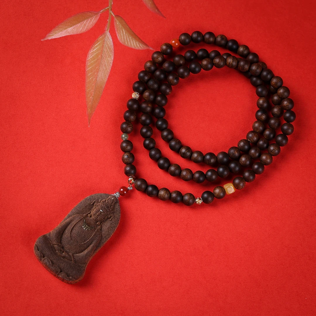 沉香【重华岁贡】-沉水越南富森红土0.6多圈脖挂+观音设计款 LL