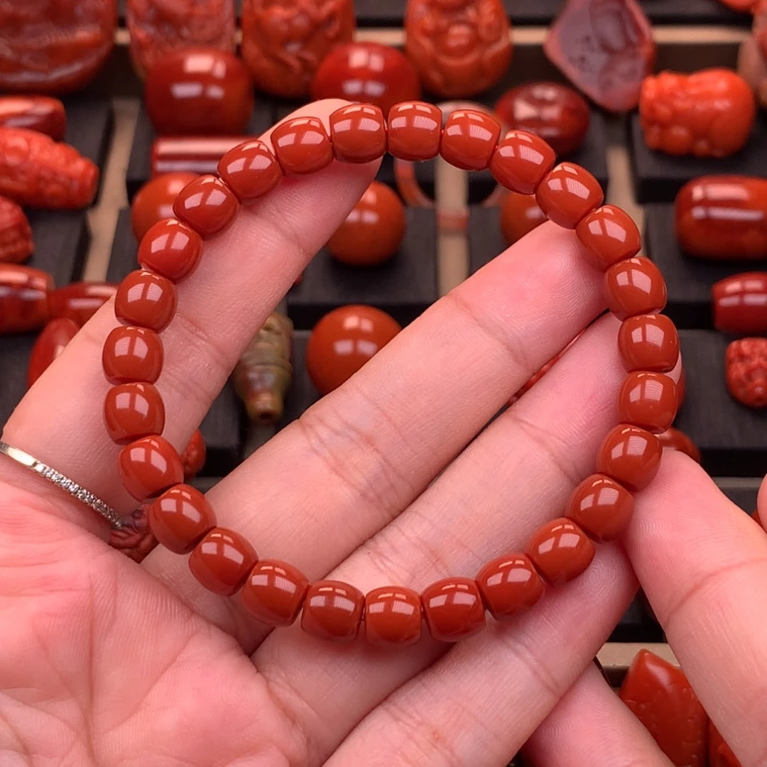 南红玛瑙未镶嵌原矿高品锦红直切手串7.6mm