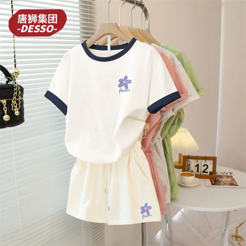 唐狮集团Desso休闲运动套装女纯棉撞色透气新款2025爆款短袖短裤
