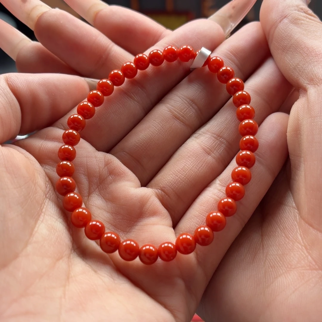 南红玛瑙未镶嵌手串原矿保山南红啊东寨柿子红手串卡5+