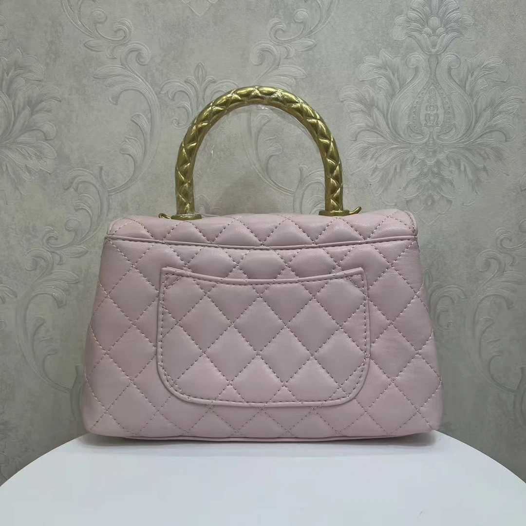 Laugh Queen手工打造真皮女士新款包10853 粉色 金手柄 23cm