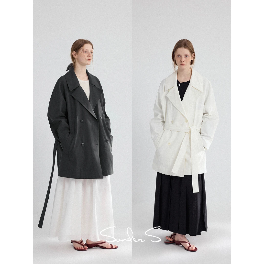 SONDERS 肌理质感 中长款设计双排扣 简约篙质风衣外套
