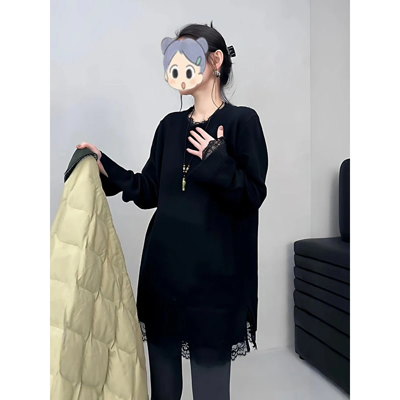 大码下摆小众拼接设计感毛衣针织衫秋冬新款胖mm宽松显瘦内搭上衣