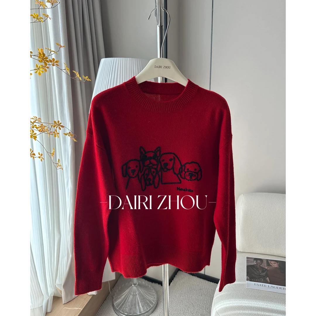 DAIRI   ZHOU▪️尊重各自的决定   100羊毛红色小狗毛衣减龄显白女
