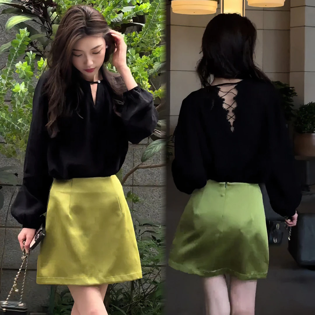 法式高级感气质蕾丝露背衬衫女2025春季新款时尚洋气宽松显瘦上衣