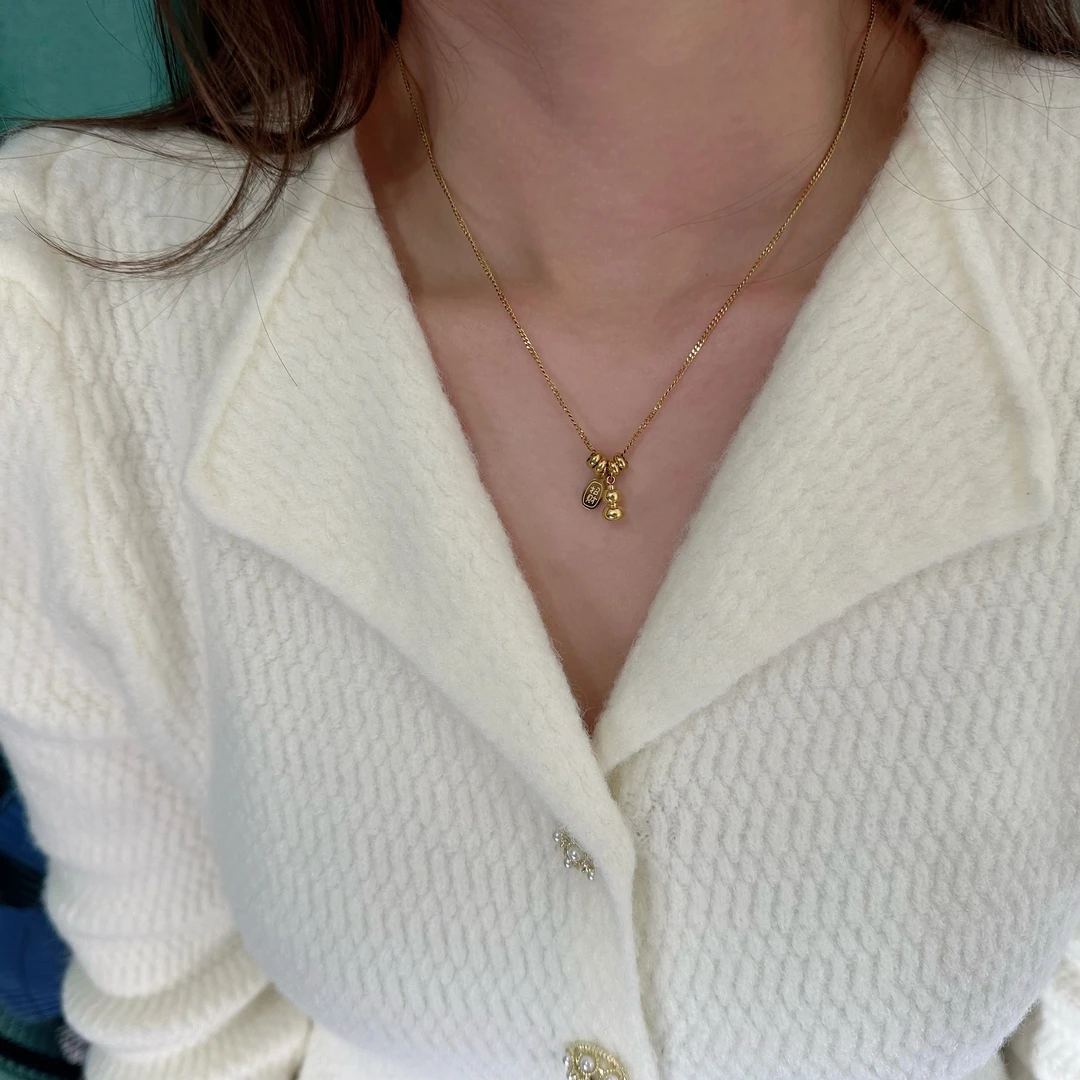 钛钢项链 8689双坠小葫芦吊坠简约百搭小众ins毛衣链轻奢女气质