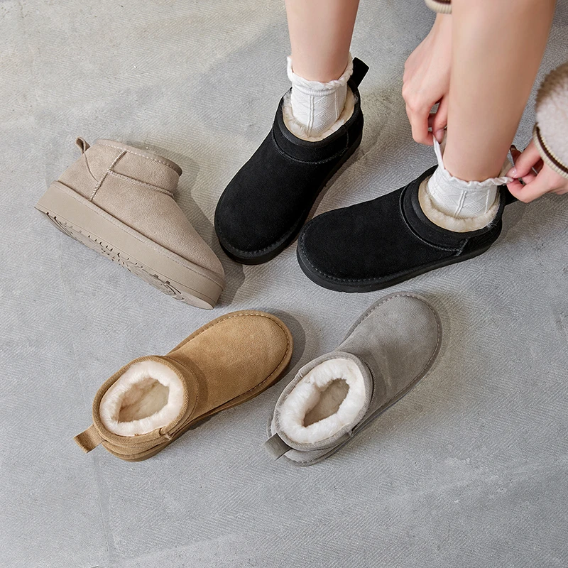 【羊皮毛一体】厚底冬季周冬雨同款mini雪地靴斜口羊毛一体雪地靴